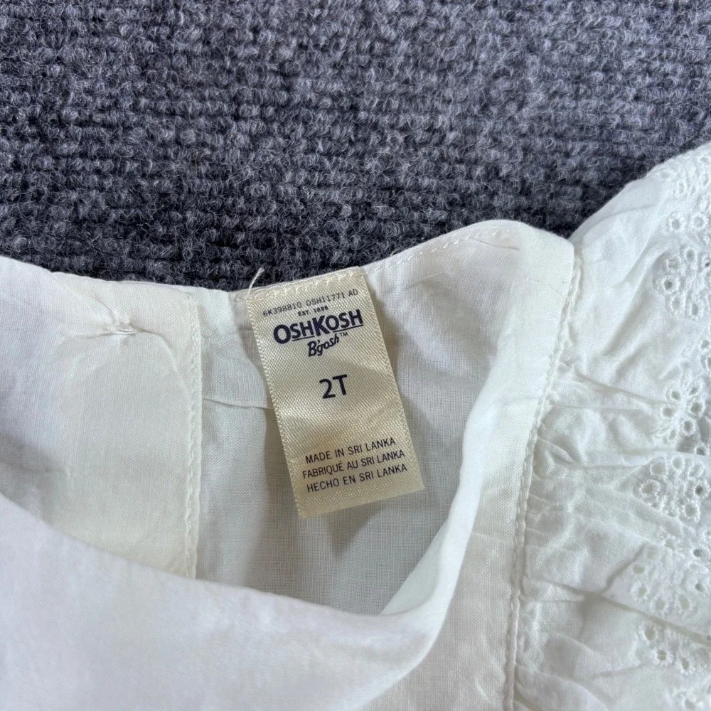 OshKosh B'gosh Eyelet Dress Kids 2T White Ruffle Sleeve Cotton Summer Boho